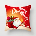 Red Christmas Santa Claus cushion cover featuring festive reindeer and gift bag pattern - Santa with Bell (DRD315-23)