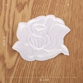 White rose flower embroidered patch with size details 8.2x6.3cm on wood surface - Medium Rose Patch (8.2x6.3cm)