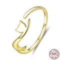 Minimalist S925 sterling silver cat open ring with gold plating for women - Adjustable Open Ring / Gold