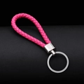 Handcrafted pink braided leather keychain with metallic ring for car keys accessories - 30*1.6mm / Rose Red