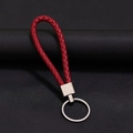 Portachiavi in pelle intrecciata rossa con anello in metallo argento lucido e gancio - 30*1.6mm / Rosso Vino