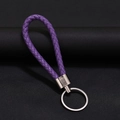 Portachiavi in pelle intrecciata viola con anello in metallo argento lucido - 30*1.6mm / Viola scuro