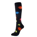 Compression socks with vibrant neon paint splash patterns on high knee black athletic fabric - S/M / Black Graffiti (Ink Splatter)