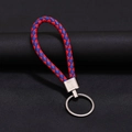 Portachiavi in pelle intrecciata bicolore rosso e blu con anello in metallo argento - 30*1.6mm / Rosso Blu