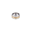 Bicolor Ring aus Titanstahl in Silber und Gold mit gebürsteter Oberfläche und Rillen - US 7 / Silber/Gold