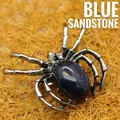 Blue sandstone spider brooch and pendant with vintage silver finish metal legs - Blue Sandstone