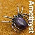 Silver spider brooch and pendant featuring a natural purple amethyst gemstone - Amethyst