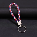 Portachiavi in pelle intrecciata tricolore rosso bianco blu con anello in metallo - 30*1.6mm / Rosso Blu Bianco
