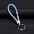 Portachiavi in pelle intrecciata viola e blu con un anello metallico circolare argento - 30*1.6mm / Blu Lago Viola Scuro