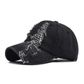 Casquette de baseball en jean noir délavé avec déchirures vintage et coton délavé - Style Déchiré / Noir
