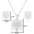 Silver stainless steel Albania double-headed eagle necklace and earrings jewelry set - Double-headed Eagle / Steel