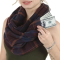 Plaid faux cashmere infinity scarf with hidden zipper pocket in purple and orange - Pocket Scarf F12