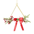 Christmas wall hanging with golden metal triangle, pine branches, berries and red bow - Christmas Wall Hanging - Triangular
