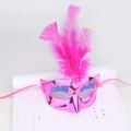 Luminous rose pink masquerade mask with glowing fiber optics and elegant feathers - Rose Red/Non-Glowing