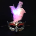 Glow mask with pink feathers and LED lights for Masquerade and Halloween parties - Silver/Glowing