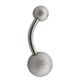 Frosted silver stainless steel belly button ring with minimalist curved barbell design - Frosted Ball / Silver