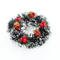 Christmas wreath with green and white brush, red berries, and shiny gift box ornaments - Green White Tinsel Berry Gift Box Style