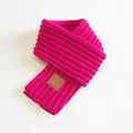Vibrant rose red knitted rib-knit scarf for women with a classic brown leather patch - Rose Red / 100-135