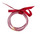 Pink jelly silicone glitter bracelets set with elegant red ribbon bow decoration - 5 Pieces / Dark Red