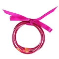 Pink glitter jelly bracelets set with a vibrant fuchsia satin ribbon bow decoration - 5 Pieces / Reddish Purple