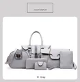 Grey 6-piece handbag set featuring lychee leather texture and snake skin patterns - Light Gray