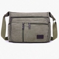 Borsa a tracolla da uomo in tela verde militare con tasche multiple e dettagli in pelle - Verde