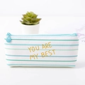 Astuccio in tela a righe blu con scritta dorata You Are My Best per cancelleria - A righe