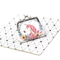 Detail of white unicorn coin purse with floral pattern and vintage metal kiss-lock closure - Unicorn No. 2 (White Floral)