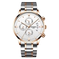 Chronographe homme avec bracelet bicolore argent et or rose et cadran blanc élégant - Bracelet en Acier Or Rose Bicolore Cadran Blanc