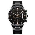 Montre chronographe pour homme en acier inoxydable noir avec détails or rose et dateur - Bracelet en Acier Tout Noir Index Or Rose Cadran Noir