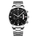 Chronographe pour homme avec cadran noir et bracelet en acier inoxydable de Dedima - Bracelet en Acier Argenté Cadran Noir