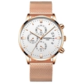Montre chronographe homme or rose avec cadran blanc et bracelet en maille d'acier - Bracelet en Maille Or Rose Boîtier Or Rose Cadran Blanc