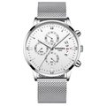 Montre homme multifonction argentée avec cadran blanc et bracelet en maille milanaise - Bracelet en Maille Argenté Boîtier Argenté Cadran Blanc