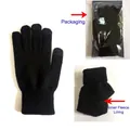 Winter black knit touchscreen gloves with warm brushed fleece lining and retail packaging - Pure Black Brushed