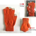 Orange thick knit touchscreen gloves with brushed warm lining and gray conductive fingertips - Orange Brushed
