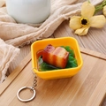 Realistic braised pork food keychain model with yellow bowl and green garnish detail - Dongpo Pork / Diameter 6.5cm, Height 3cm