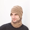 Ensemble bonnet et tour de cou en tricot kaki pour homme avec doublure polaire - Bonnet Et Tour de Cou / Khaki