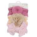 Three-piece baby nylon headband set featuring pink flowers and bow on display card - Rose Red/Apricot/Pink Style