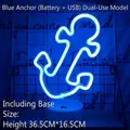 Blue LED neon anchor light with round base and dual battery or USB power supply - Anchor Blue Light