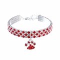 Collar para mascotas con tres filas de diamantes de imitación y colgante de garra roja - S (20+5cm) / Mezcla Rojo y Blanco