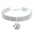 Collar ajustable de tres filas de diamantes con colgante de huella brillante para mascota - S (20+5cm) / Blanco