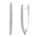 Elegant V-shaped silver hoop earrings with double-row pavé set clear cubic zirconia - Platinum Plated