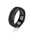 Schwarzer Edelstahl-Spinner-Ring mit Ketteneinlage im Reifenprofil auf weißem Hintergrund - US 6 / Schwarz