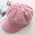 Top view of pink wool newsboy cap featuring classic octagonal texture and soft fabric - M / Pink