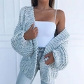 Close-up of thick chunky knit texture on a light blue mohair cardigan sweater - S / Tops / Sky Blue