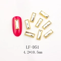 Detailed view of rectangular nail rhinestone with gold bezel and 4.2x10.5mm dimension - Transparent Gold Frame Long Style (D51)