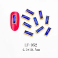 Blue rectangle gemstone nail art studs with gold metal frame on red nail, size 4.2x10.5mm - Dark Blue Gold Frame Long Style (D52)