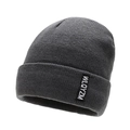 Dark grey knitted beanie with cuffed brim and logo patch for winter outdoor warmth - One Size / Gray