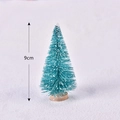 Blue-green 9cm miniature Christmas snow tree with white frost and wood base - Blue Tree with Wood Base - 9cm