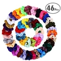 Set of 46 colorful velvet hair scrunchies organized in two circles on a white background - 46-Piece Color Set
